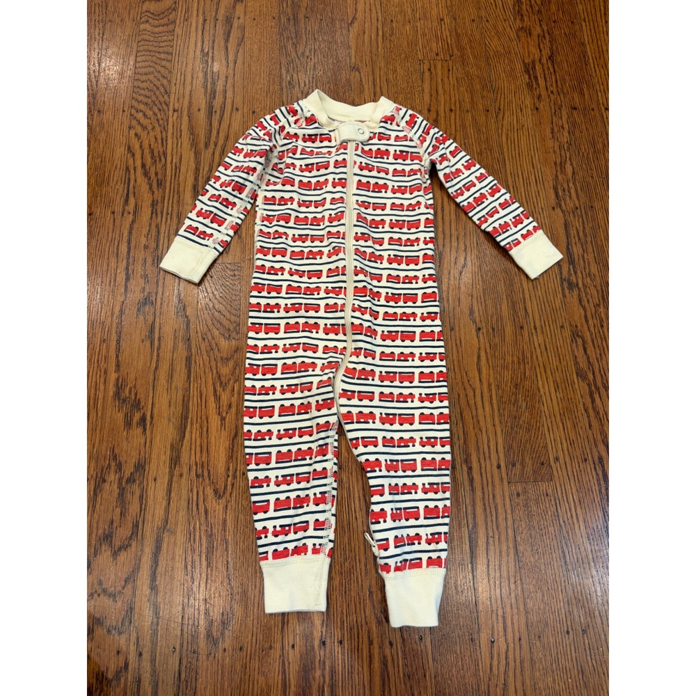 Hanna Andersson 2T Organic Cotton Train Zip Sleeper Pajamas Red Blue Cream